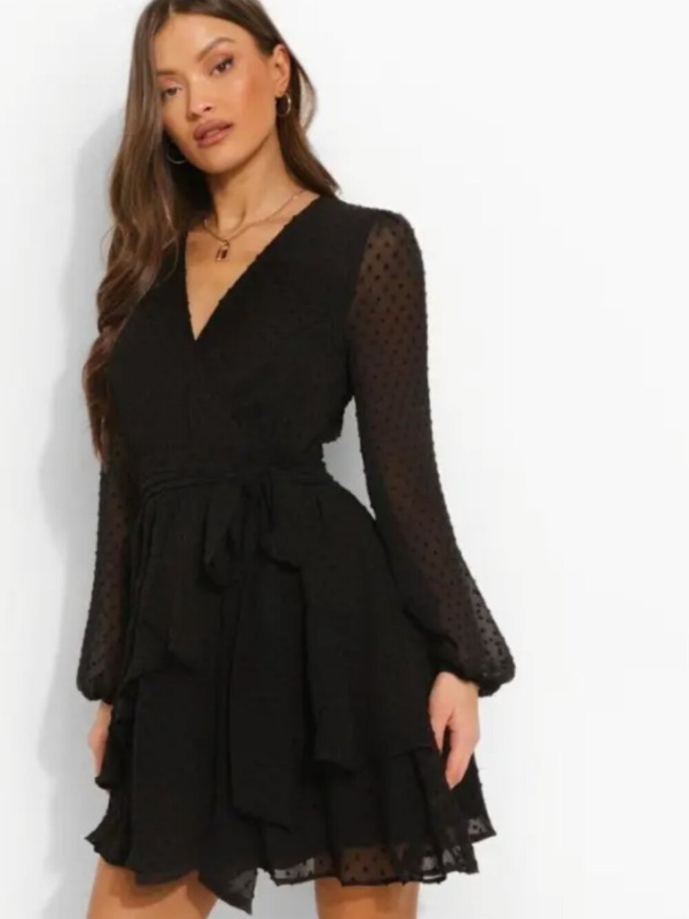 Boohoo Tall chiffon ruffle mini dress size 12Tall